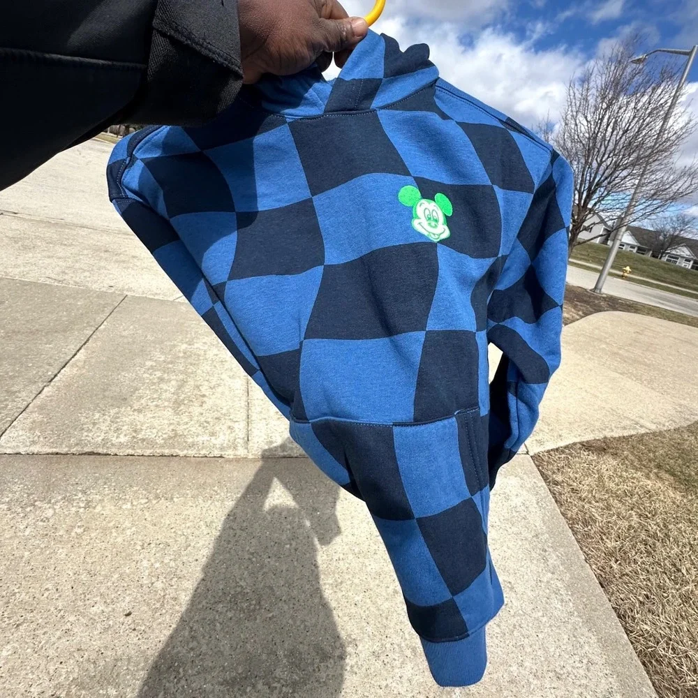 Old Navy Disney Mickey Mouse Oversized Pullover Hoodie Sz S 6-7 Hyper Blue Plaid